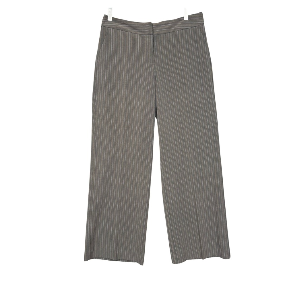 Chicos Pants 1 Womens 8 Grey Pinstripe Wide Leg Career Dress‎ Pants Trousers